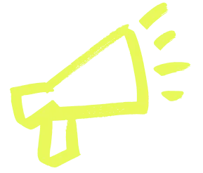 Decorative yellow megaphone illustration.